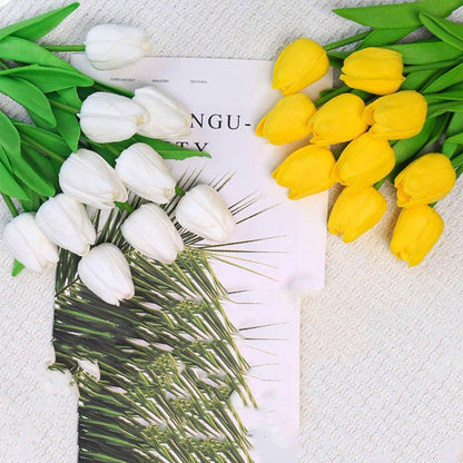 20PCS Real Touch Artificial Tulip Bouquet Fake Flowers for Home Wedding Decor - White