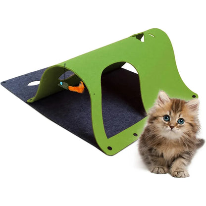 Felt Cat Tunnel Play Passage For Cats Interactive Fun Hideaway For Pets Indoor - Green