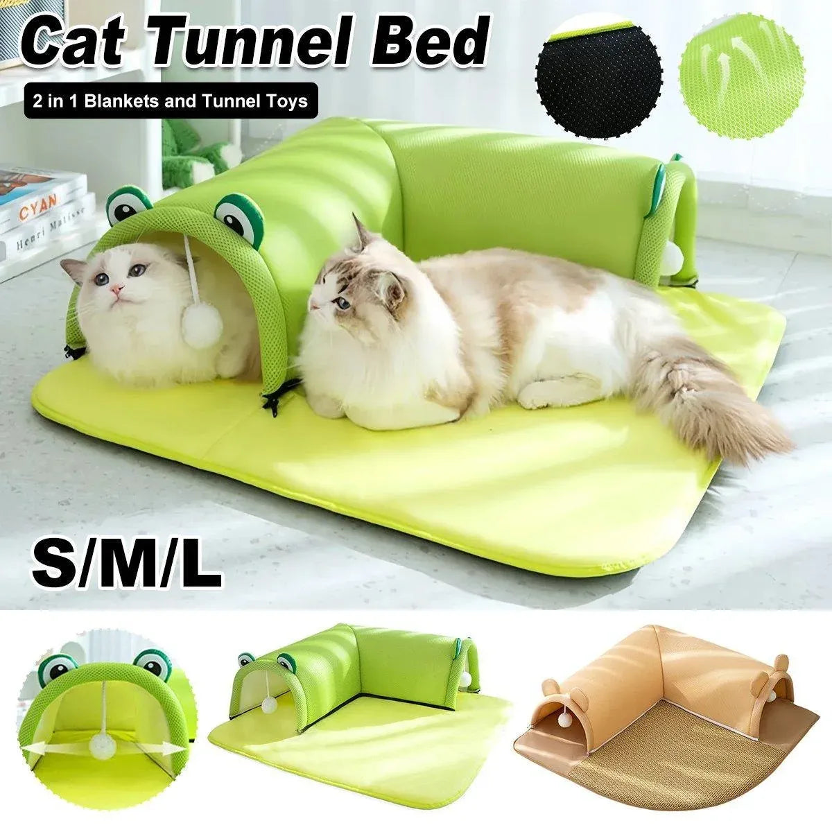 Washable Cat Tunnel Nest Corner Passage Cat House Easy Clean Pet Furniture - Green-M
