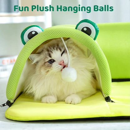 Washable Cat Tunnel Nest Corner Passage Cat House Easy Clean Pet Furniture - Green-M