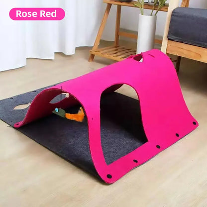 Felt Cat Tunnel Play Passage For Cats Interactive Fun Hideaway For Pets Indoor - Rose Red