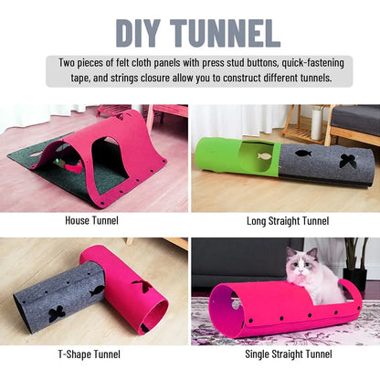 Felt Cat Tunnel Play Passage For Cats Interactive Fun Hideaway For Pets Indoor - Rose Red