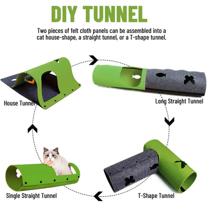 Felt Cat Tunnel Play Passage For Cats Interactive Fun Hideaway For Pets Indoor - Rose Red