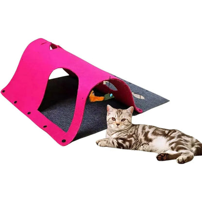 Felt Cat Tunnel Play Passage For Cats Interactive Fun Hideaway For Pets Indoor - Rose Red