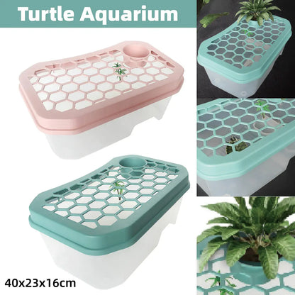Open Turtle Tank Sun Basking Platform Plastic Reptile Habitat Aquarium Large - Blue