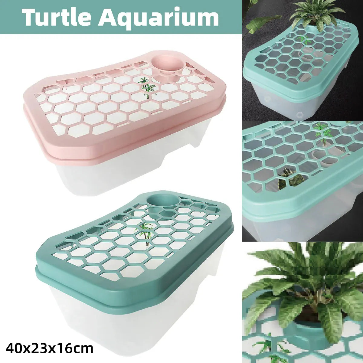 Open Turtle Tank Sun Basking Platform Plastic Reptile Habitat Aquarium Large - Pink