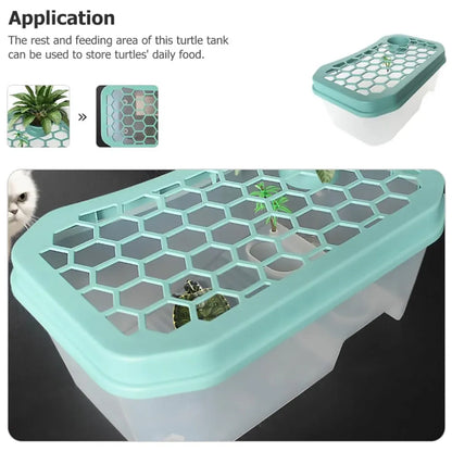 Open Turtle Tank Sun Basking Platform Plastic Reptile Habitat Aquarium Large - Pink