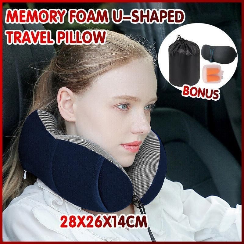 Memory Foam U-Shaped Travel Neck Pillow Set with Sleep Mask and Earplugs