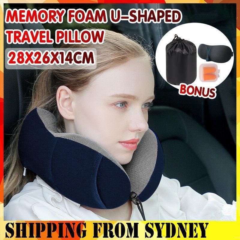 Memory Foam U-Shaped Travel Neck Pillow Set with Sleep Mask and Earplugs