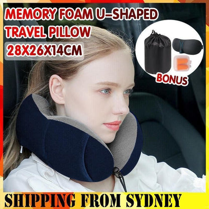 Memory Foam U-Shaped Travel Neck Pillow Set with Sleep Mask and Earplugs