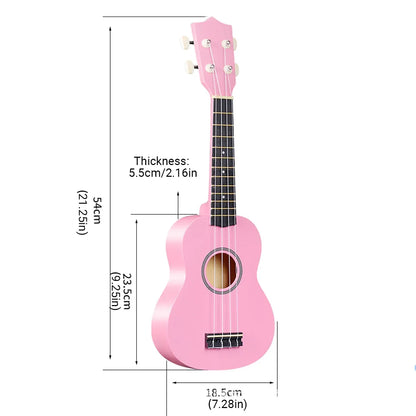 21 Inch Ukulele Beginner 4 String Small Guitar Easy To Learn Clear Sound Use - Black