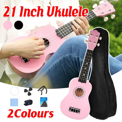 21 Inch Ukulele Beginner 4 String Small Guitar Easy To Learn Clear Sound Use - Pink
