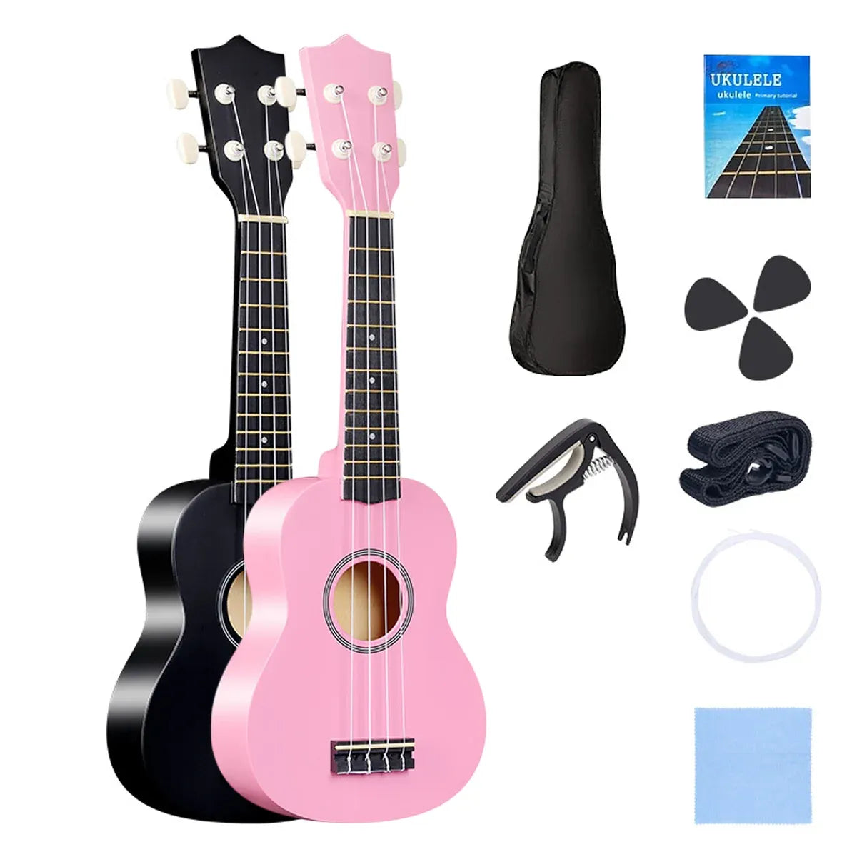 21 Inch Ukulele Beginner 4 String Small Guitar Easy To Learn Clear Sound Use - Pink