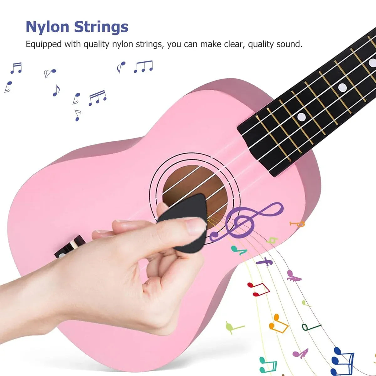 21 Inch Ukulele Beginner 4 String Small Guitar Easy To Learn Clear Sound Use - Pink
