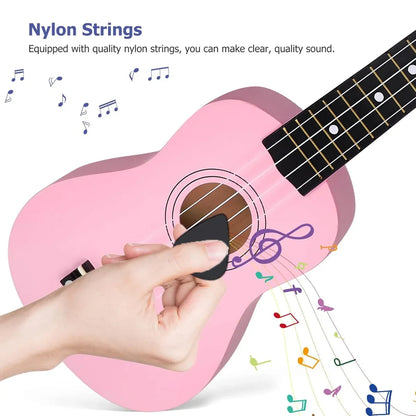 21 Inch Ukulele Beginner 4 String Small Guitar Easy To Learn Clear Sound Use - Pink