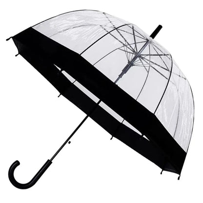 Clear Dome Umbrella Wedding Party Transparent Parasol Handle Waterproof Rain - Black