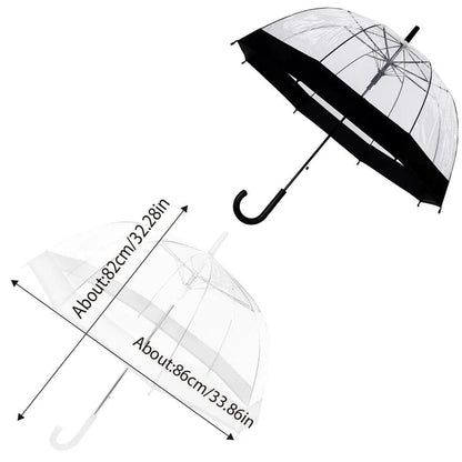 Clear Dome Umbrella Wedding Party Transparent Parasol Handle Waterproof Rain - Black