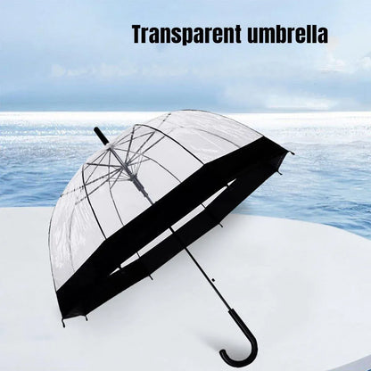 Clear Dome Umbrella Wedding Party Transparent Parasol Handle Waterproof Rain - Black