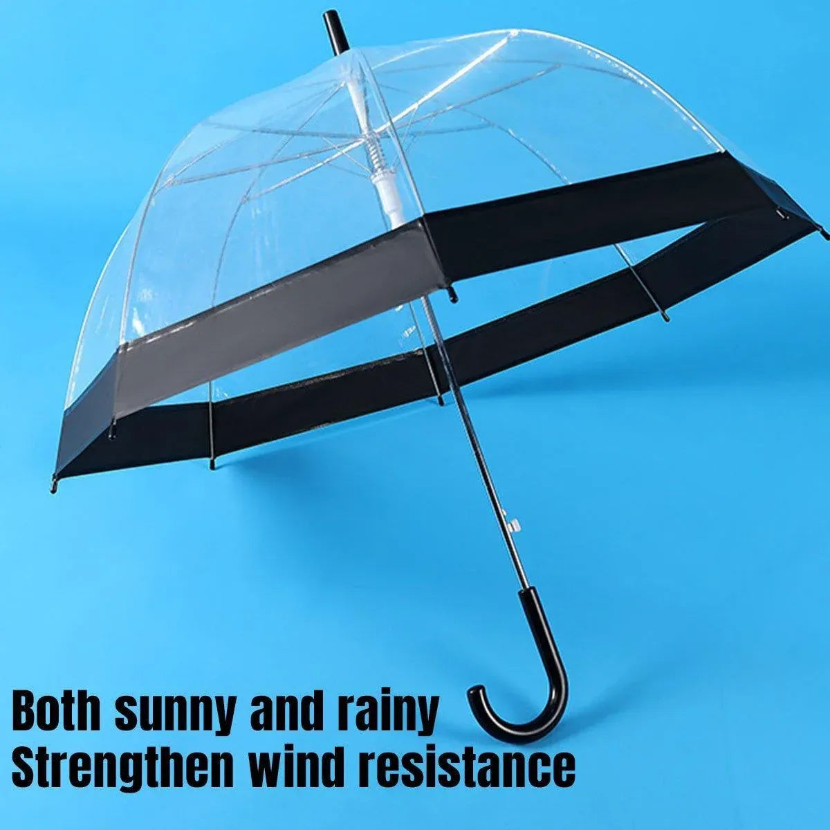 Clear Dome Umbrella Wedding Party Transparent Parasol Handle Waterproof Rain - Black