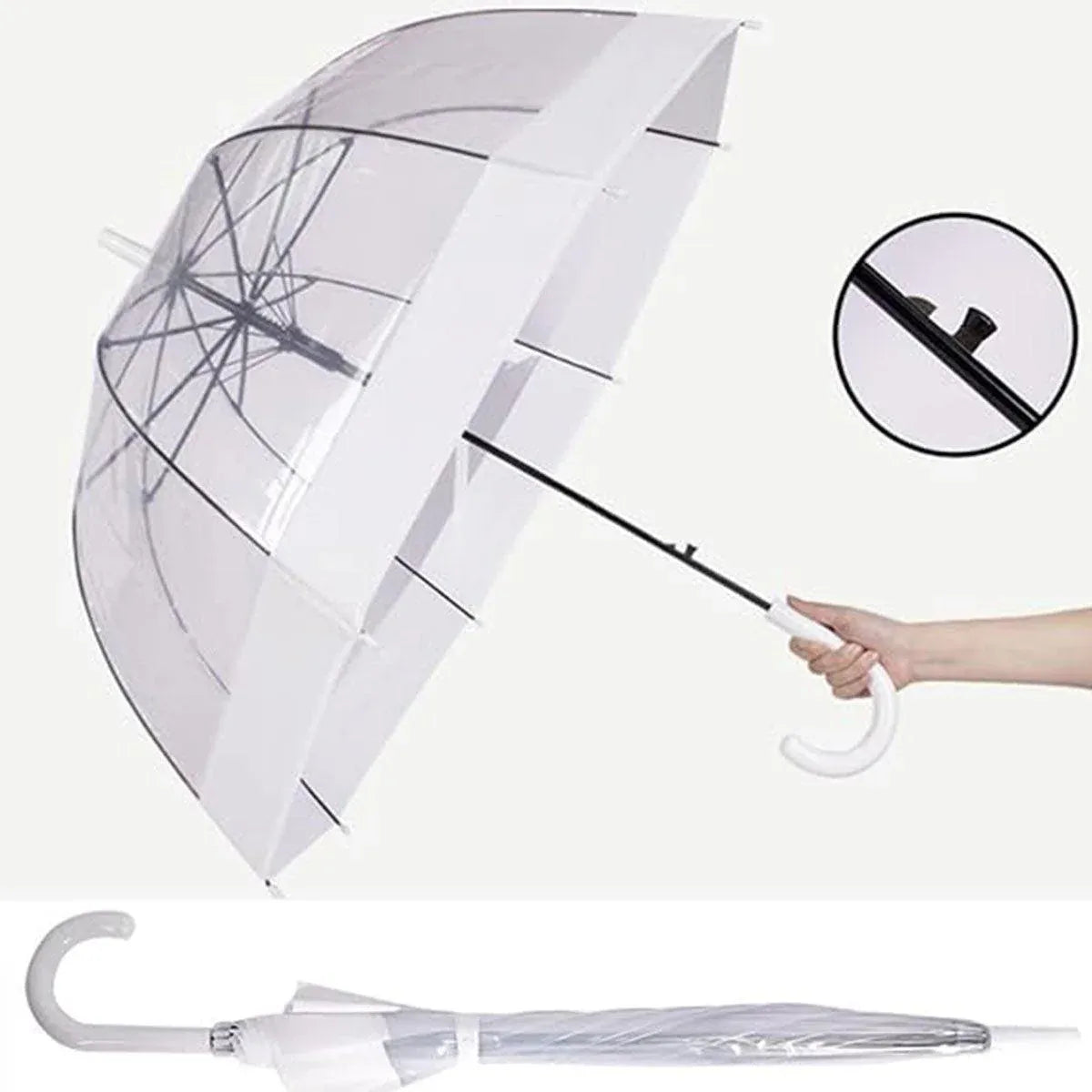 Clear Dome Umbrella Wedding Party Transparent Parasol Handle Waterproof Rain - Black