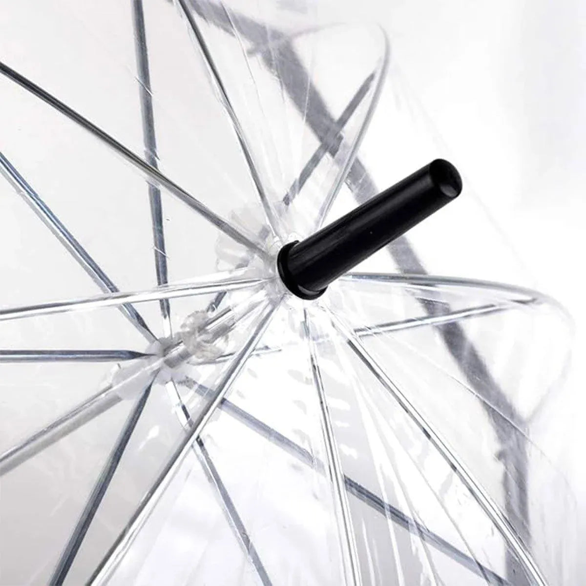 Clear Dome Umbrella Wedding Party Transparent Parasol Handle Waterproof Rain - Black