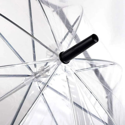 Clear Dome Umbrella Wedding Party Transparent Parasol Handle Waterproof Rain - Black