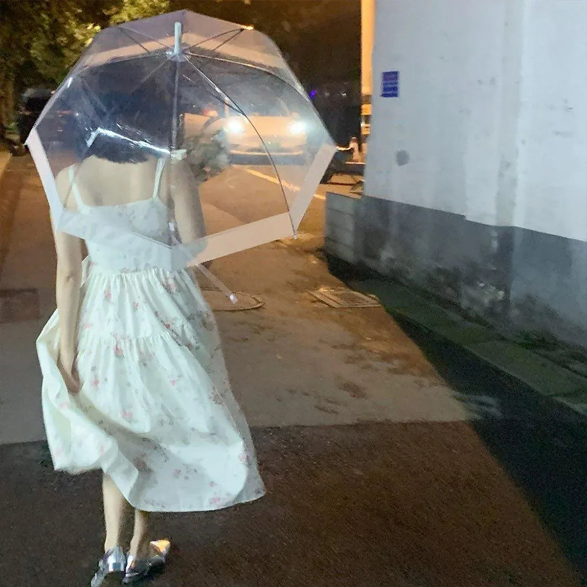 Clear Dome Umbrella Wedding Party Transparent Parasol Handle Waterproof Rain - Black