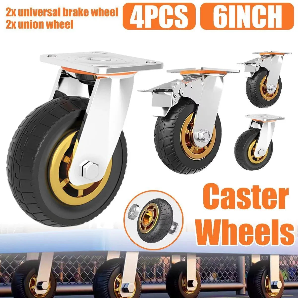 4pcs 6inch Heavy Duty Swivel Caster Wheels 150mm 1000kg Load 2 with Brakes