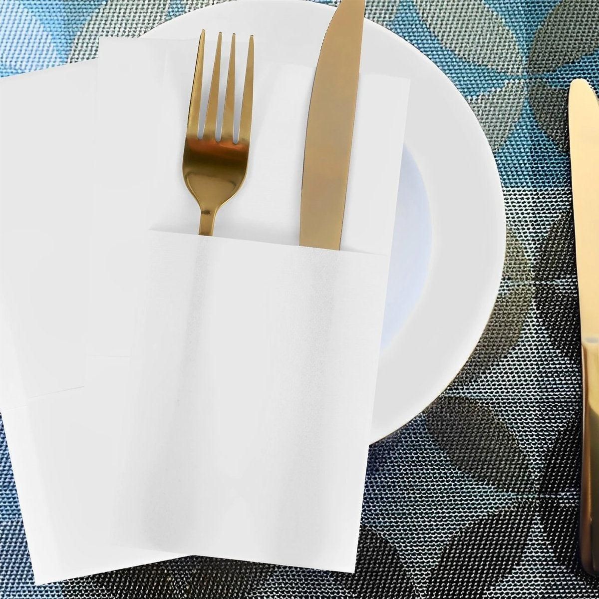 50/100PCS Disposable White Napkin Set Knife Fork Holder for Party Banquet Table - 100PCS