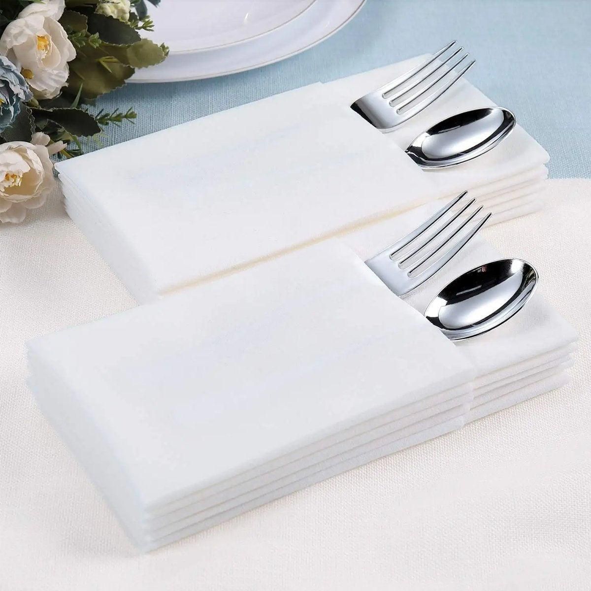 50/100PCS Disposable White Napkin Set Knife Fork Holder for Party Banquet Table - 100PCS