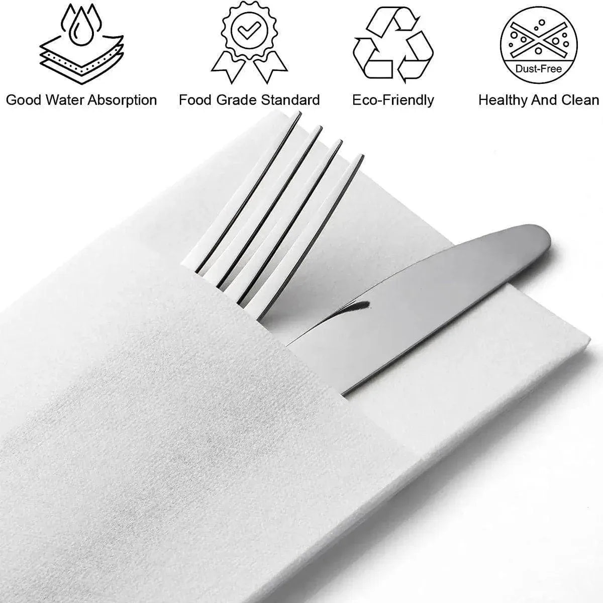 50/100PCS Disposable White Napkin Set Knife Fork Holder for Party Banquet Table - 100PCS