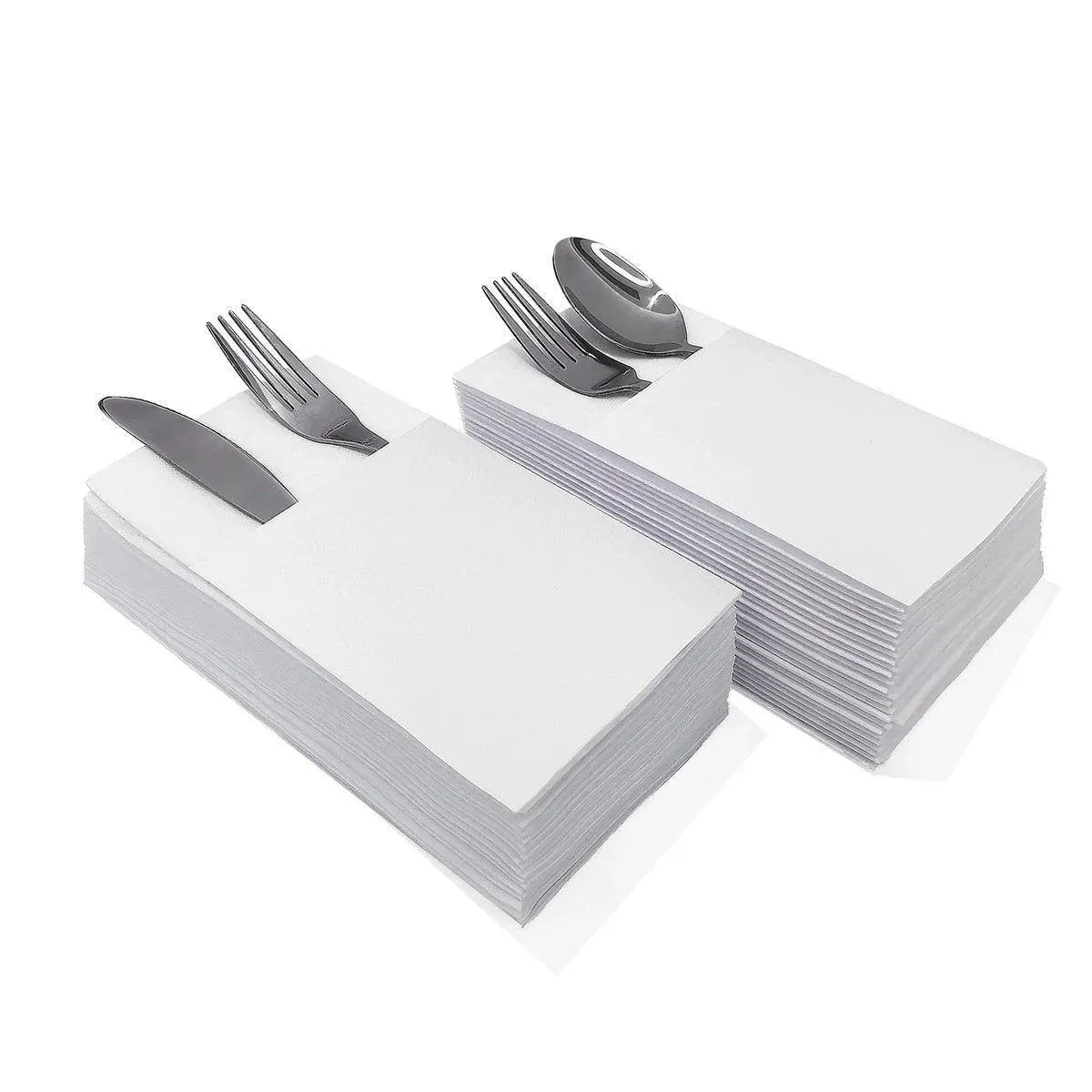 50/100PCS Disposable White Napkin Set Knife Fork Holder for Party Banquet Table - 100PCS