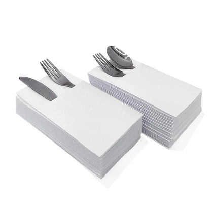 50/100PCS Disposable White Napkin Set Knife Fork Holder for Party Banquet Table - 100PCS