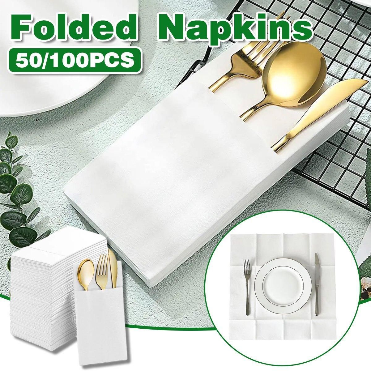 50/100PCS Disposable White Napkin Set Knife Fork Holder for Party Banquet Table - 50PCS