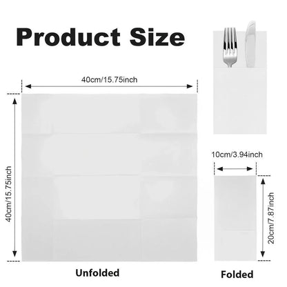 50/100PCS Disposable White Napkin Set Knife Fork Holder for Party Banquet Table - 50PCS