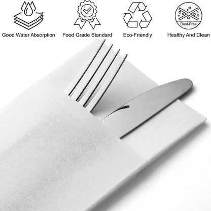 50/100PCS Disposable White Napkin Set Knife Fork Holder for Party Banquet Table - 50PCS