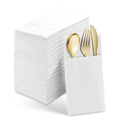 50/100PCS Disposable White Napkin Set Knife Fork Holder for Party Banquet Table - 50PCS