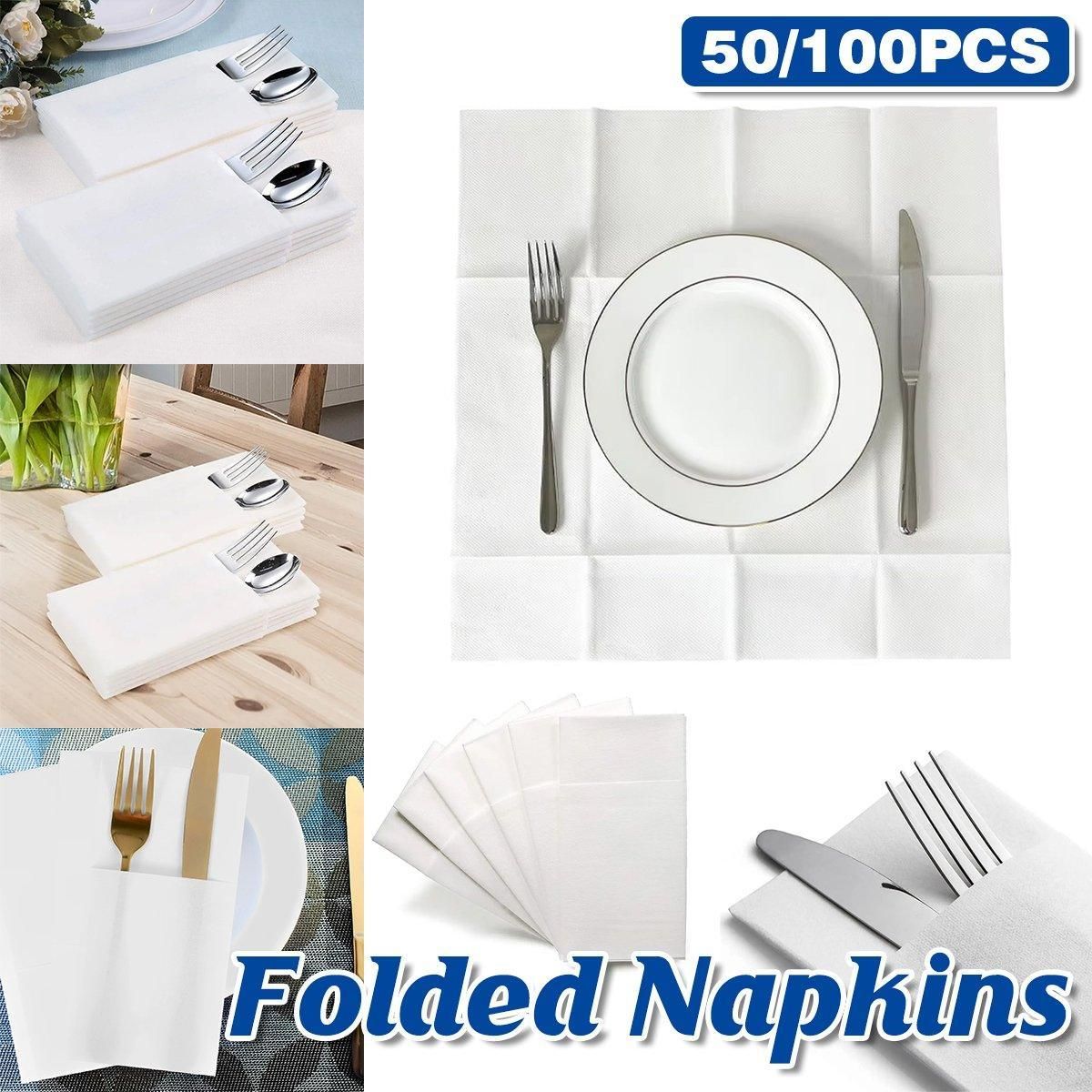 50/100PCS Disposable White Napkin Set Knife Fork Holder for Party Banquet Table - 50PCS