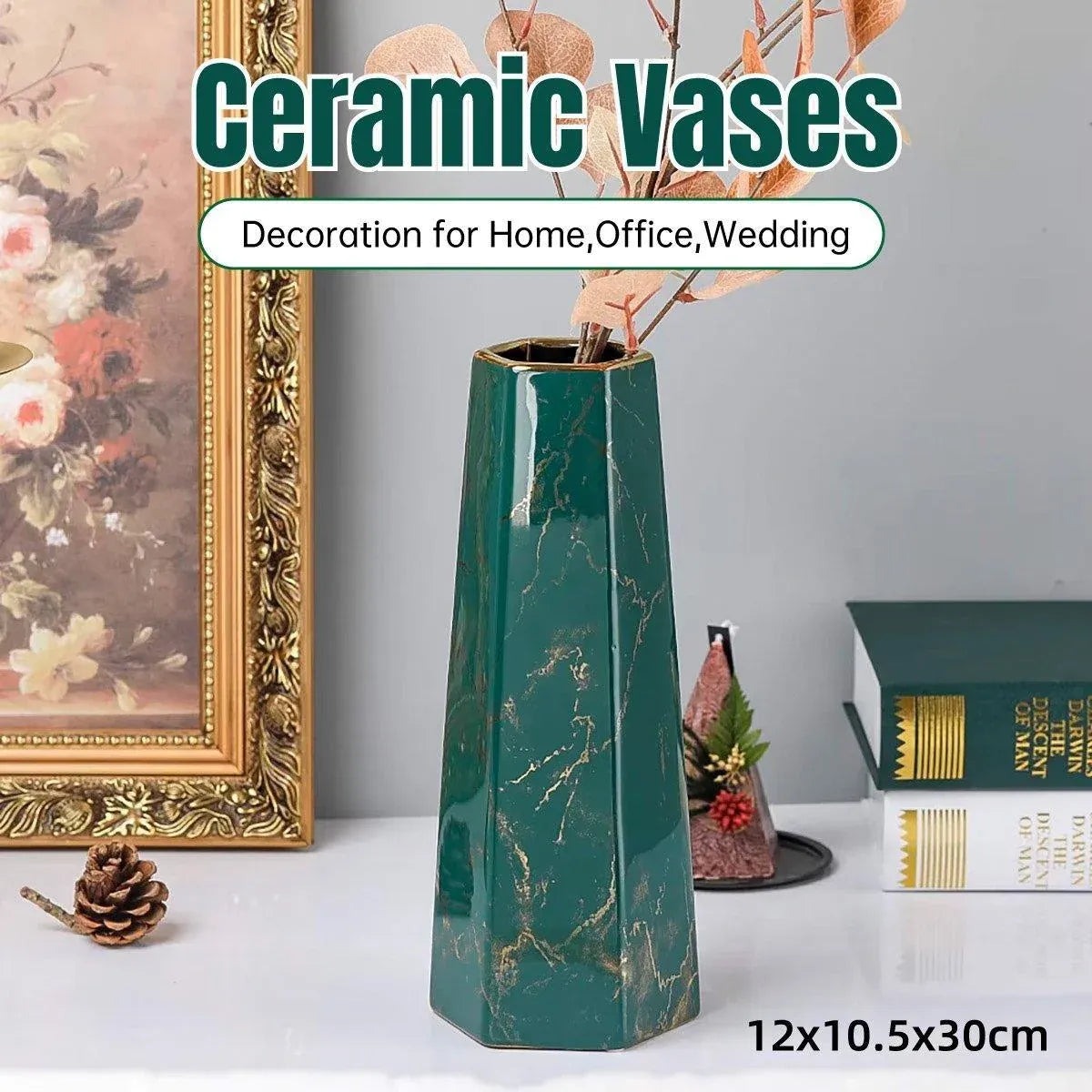 Marbled Ceramic Vase Simple Home Living Room Decor Flower Arrangement Piece