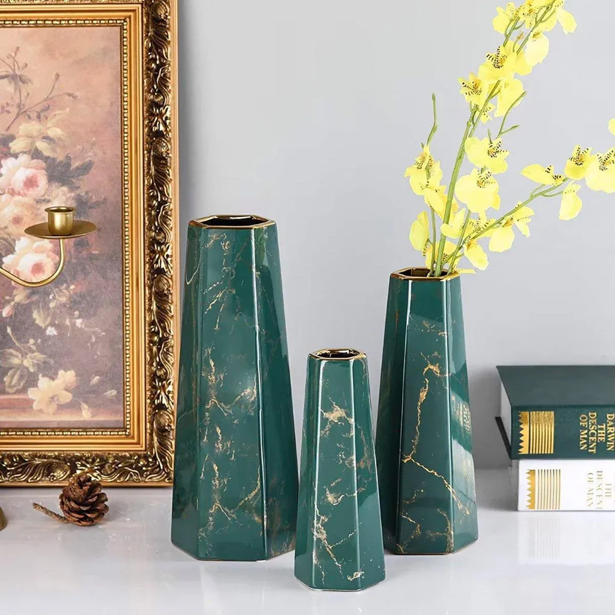 Marbled Ceramic Vase Simple Home Living Room Decor Flower Arrangement Piece