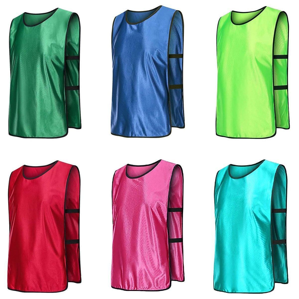6X Sports Training Bibs Soccer Vests Group Team Bibs Basketball Cricket Football - Pink-L