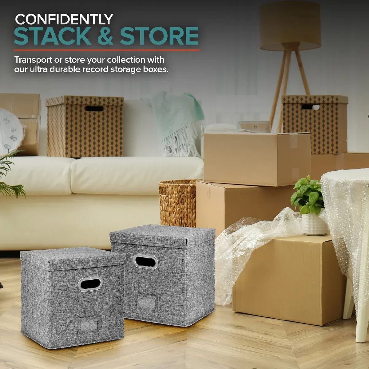 Linen Fabric Vinyl Record Storage Box Foldable With Lid Included Dustproof