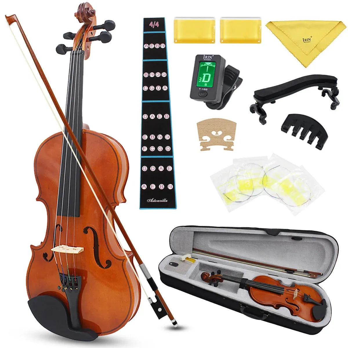 Beginner Violin 4/4 Set Durable Linden Wood for Kids Adults Learning