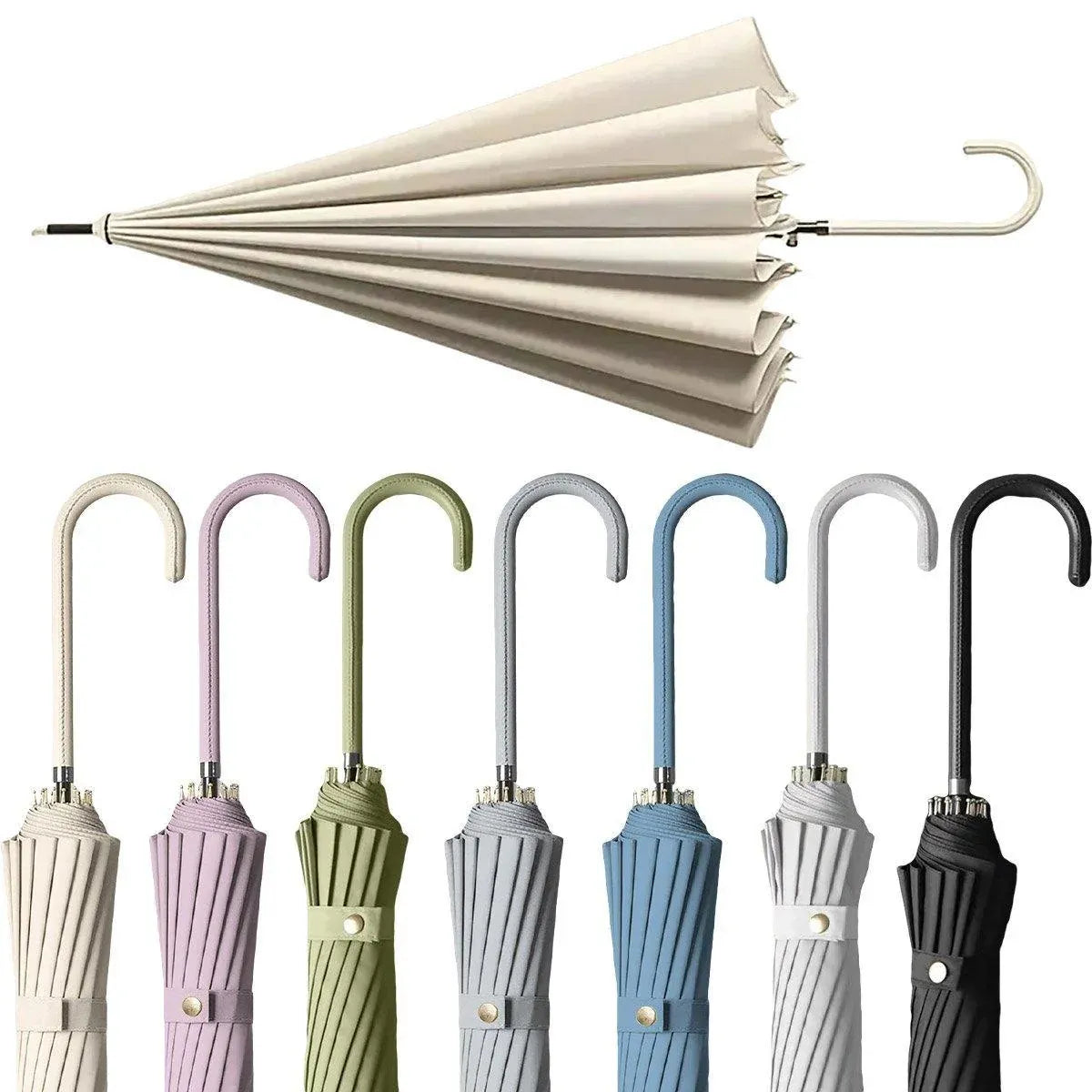Large 16 Bone Automatic Umbrella Unisex Long Handle Dual Use Rain Sun Umbrella - Cyan