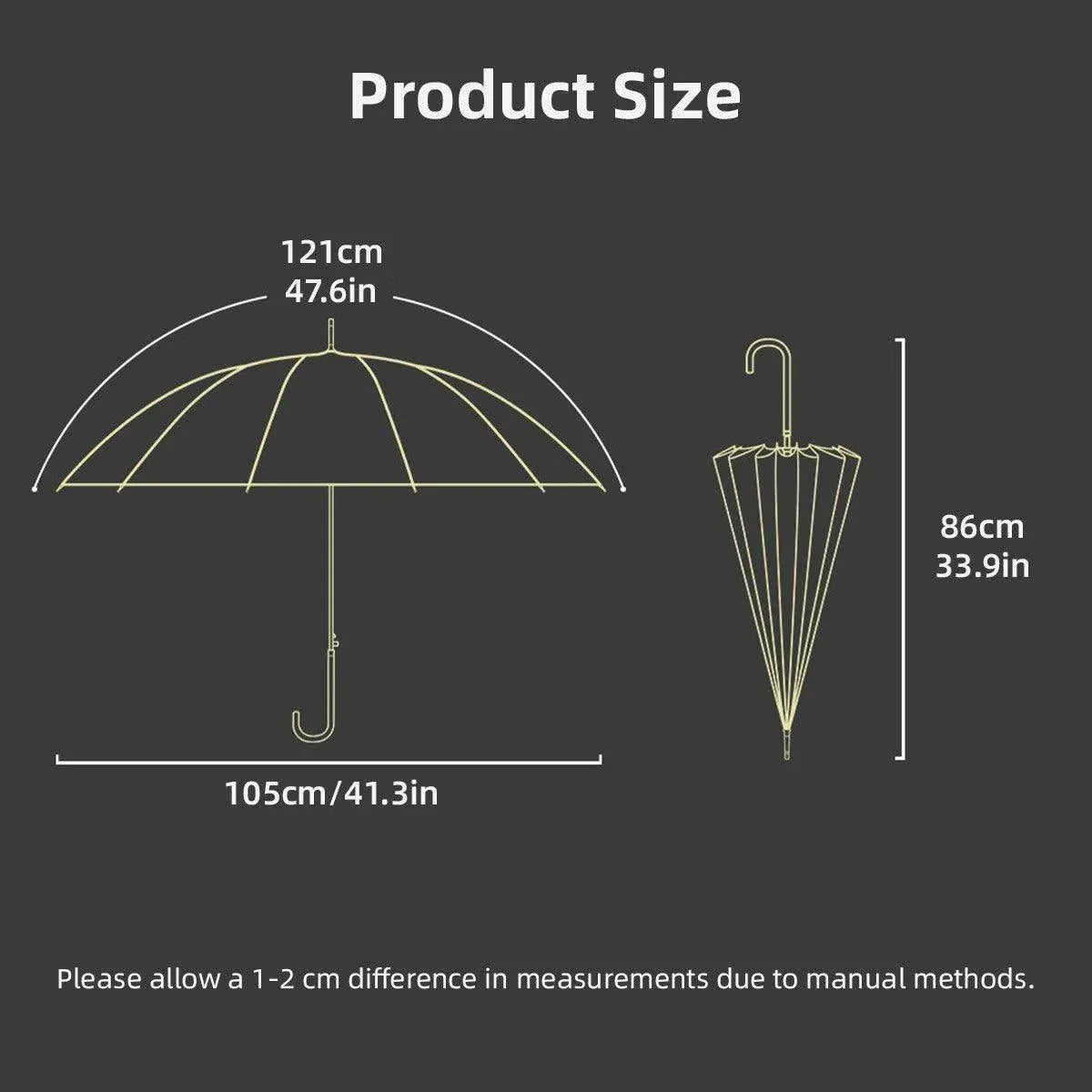 Large 16 Bone Automatic Umbrella Unisex Long Handle Dual Use Rain Sun Umbrella - Cyan
