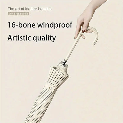Large 16 Bone Automatic Umbrella Unisex Long Handle Dual Use Rain Sun Umbrella - Cyan