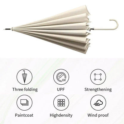 Large 16 Bone Automatic Umbrella Unisex Long Handle Dual Use Rain Sun Umbrella - Cyan