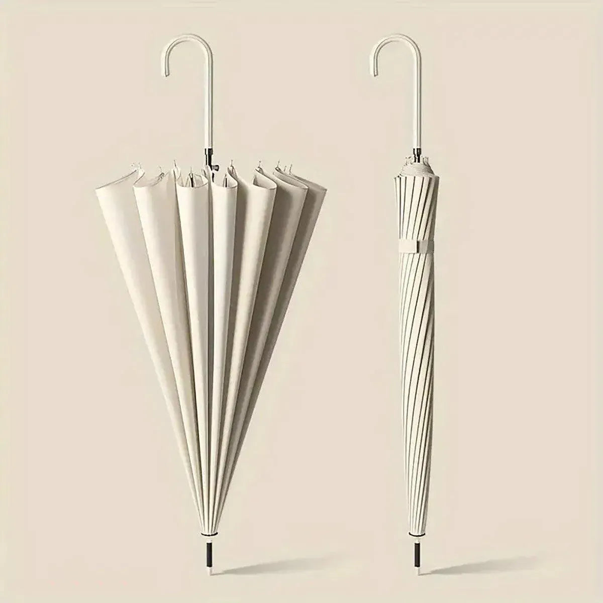 Large 16 Bone Automatic Umbrella Unisex Long Handle Dual Use Rain Sun Umbrella - White