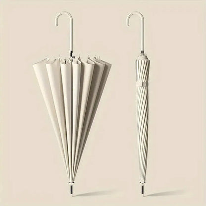Large 16 Bone Automatic Umbrella Unisex Long Handle Dual Use Rain Sun Umbrella - White
