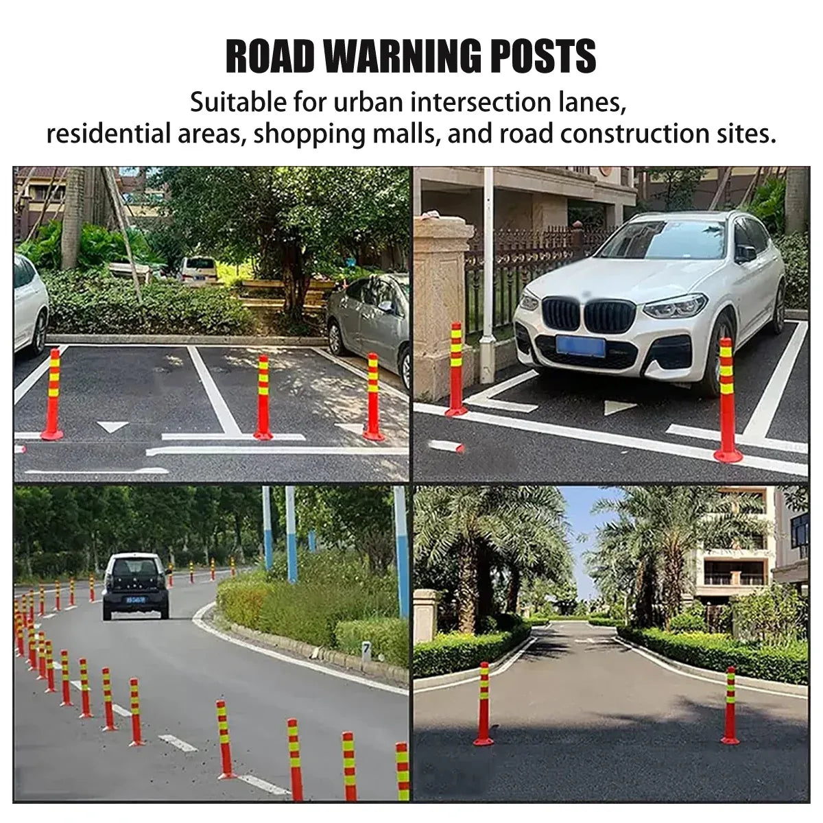 2PCS Road Warning Post Flexible Traffic Bollard Reflective Parking Driveway
